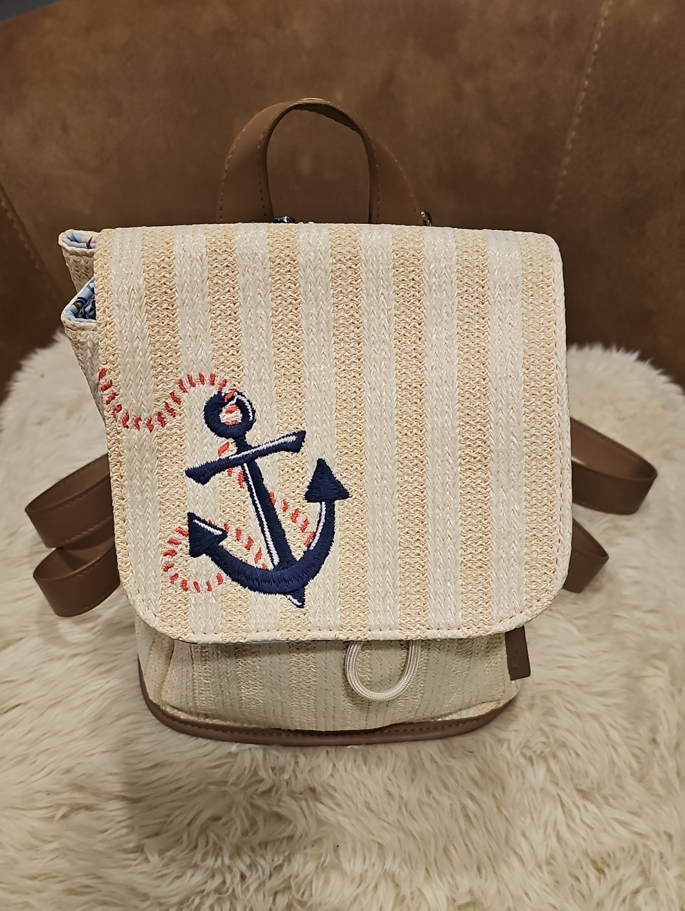 Vera Bradley Straw Mini Backpack "Regatta Anchor Navy" MSRP $75